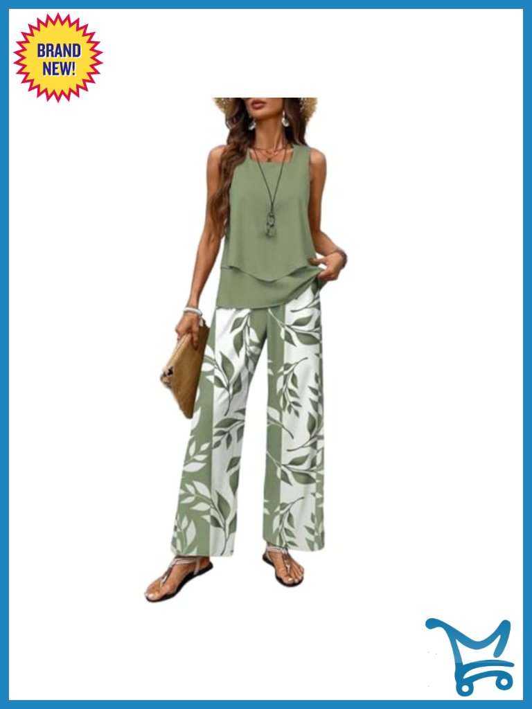 2 Piece Sleeveless Tiered Vest Top And Wide Leg Pants Lounge Set